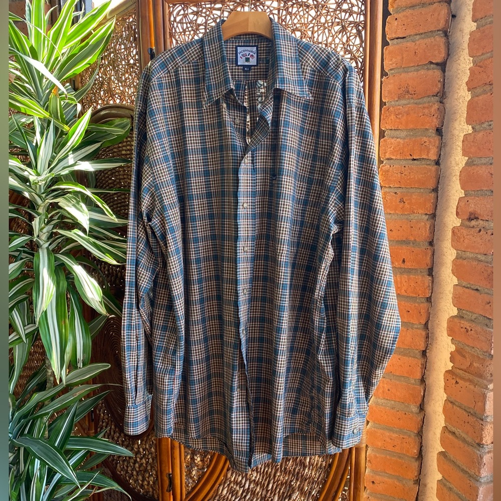 Faconnable Blue Plaid Casual Button Down Shirt Size XXL
